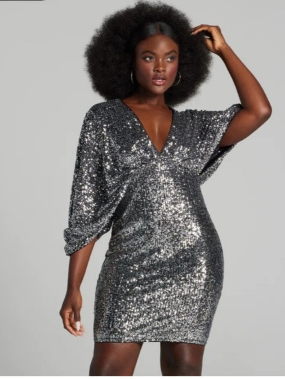 Gabrielle Union Sequin V-Neck Party Dress - Silver